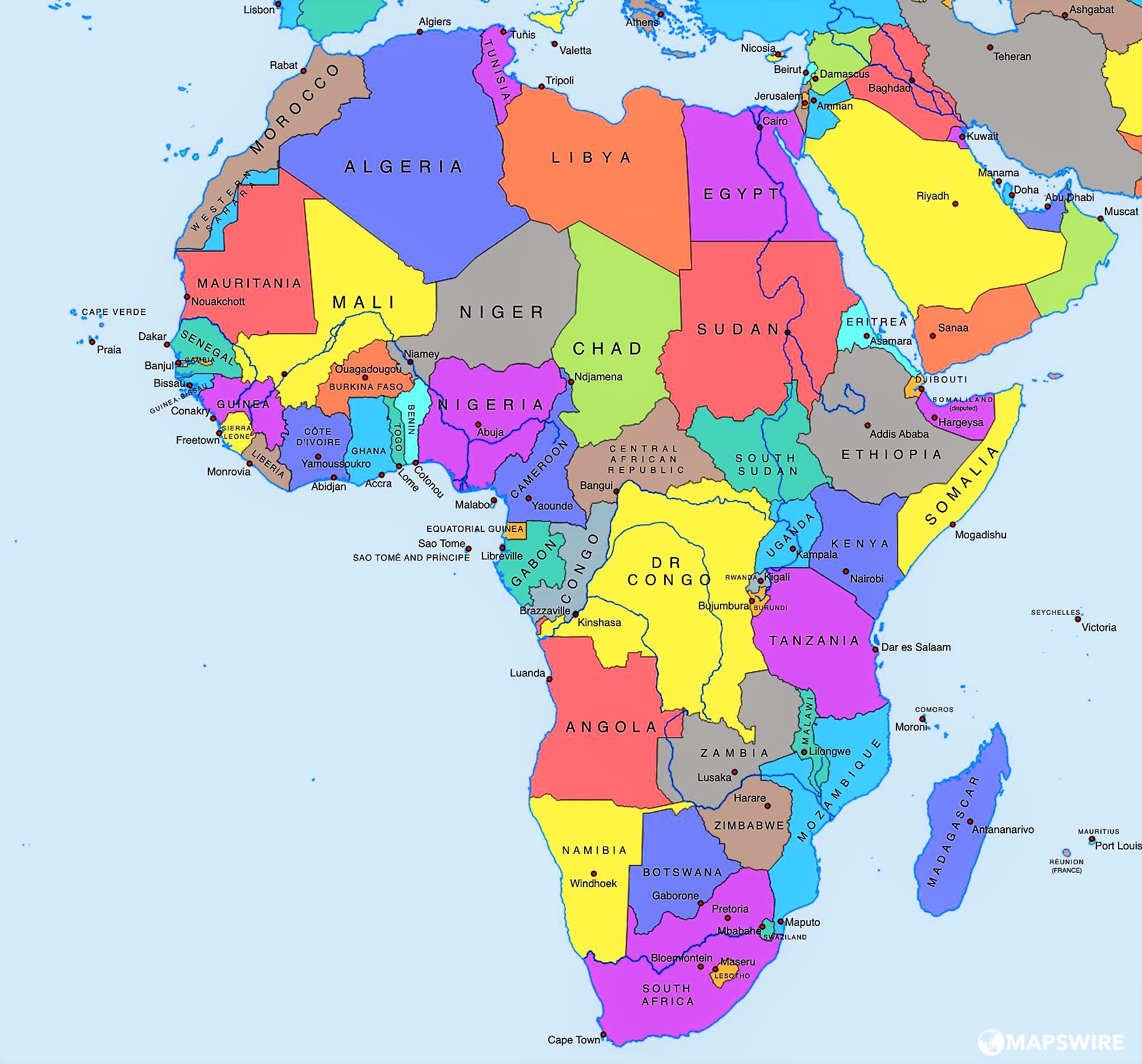mapa politico africa ingles