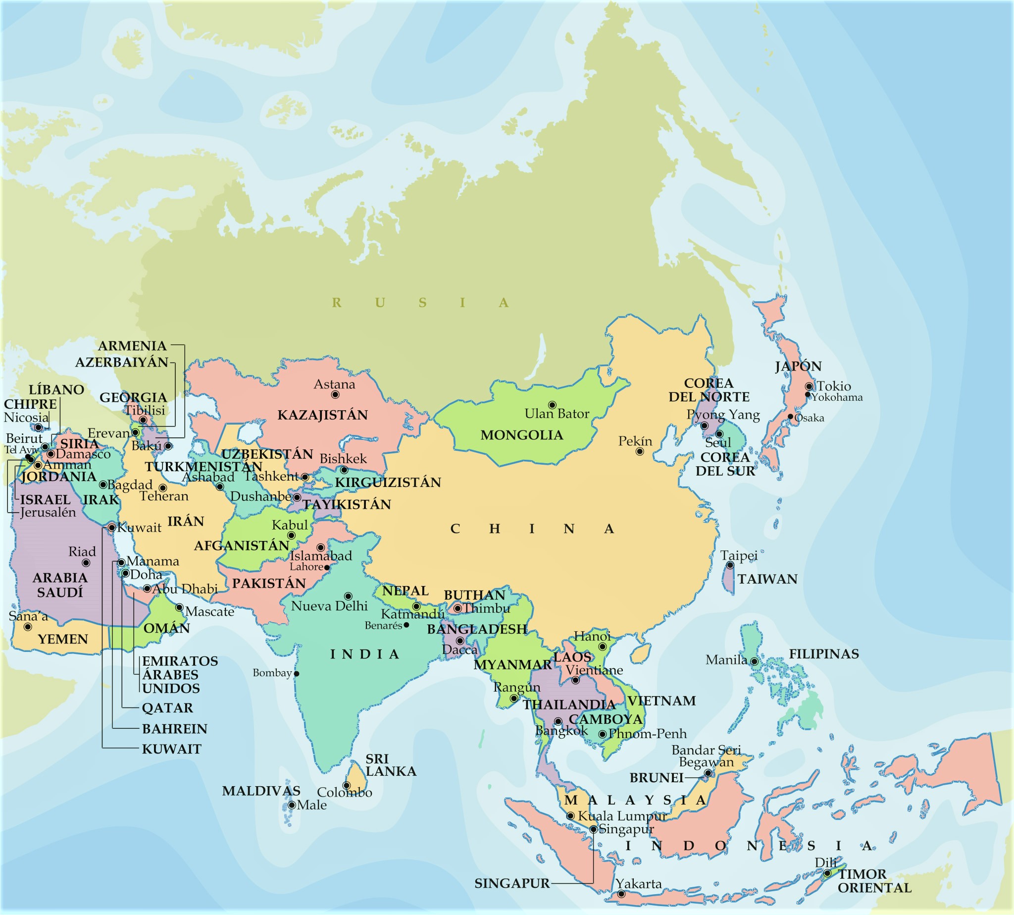 mapa de asia con nombres