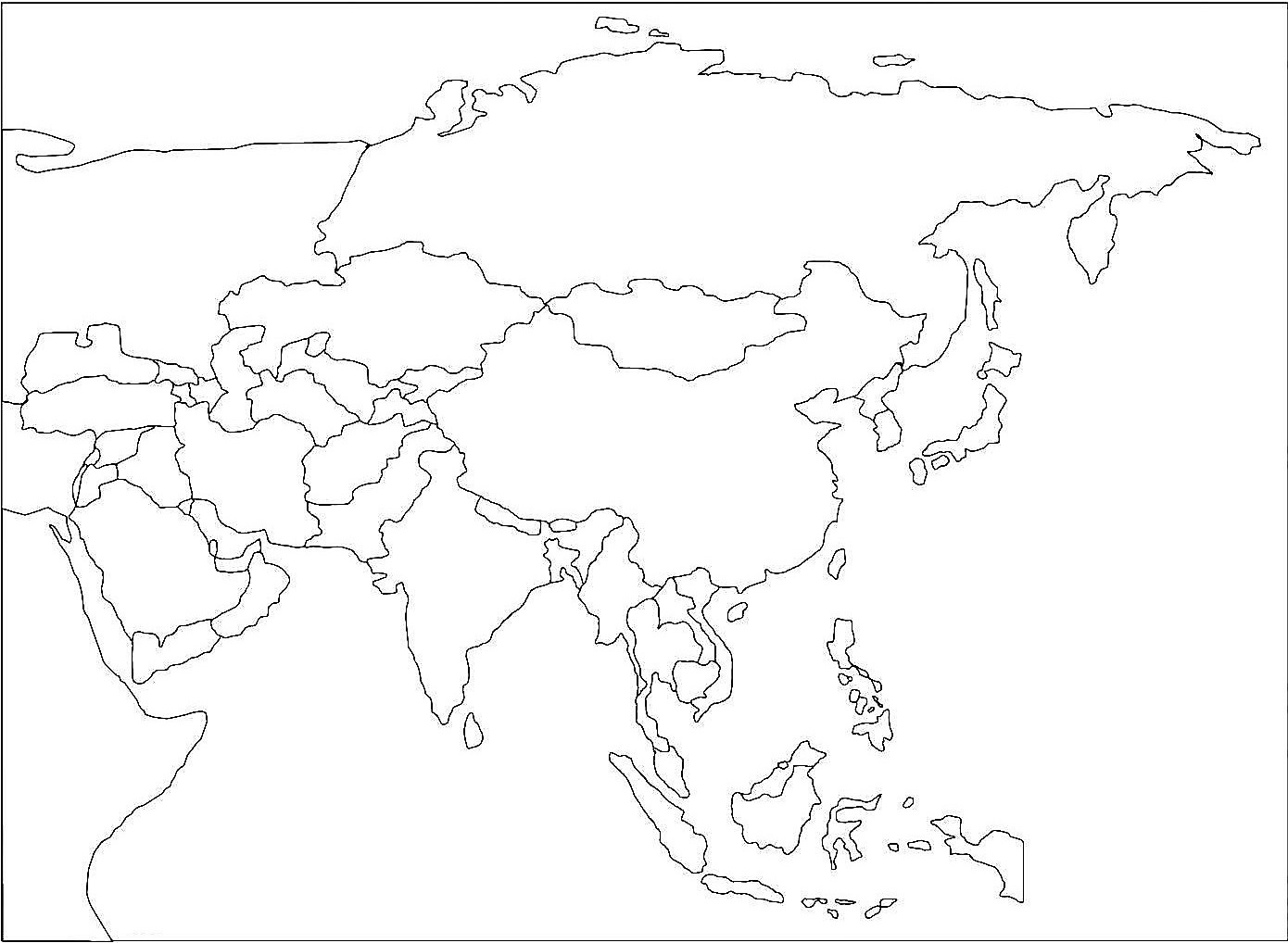mapa asia mudo colorear blanco