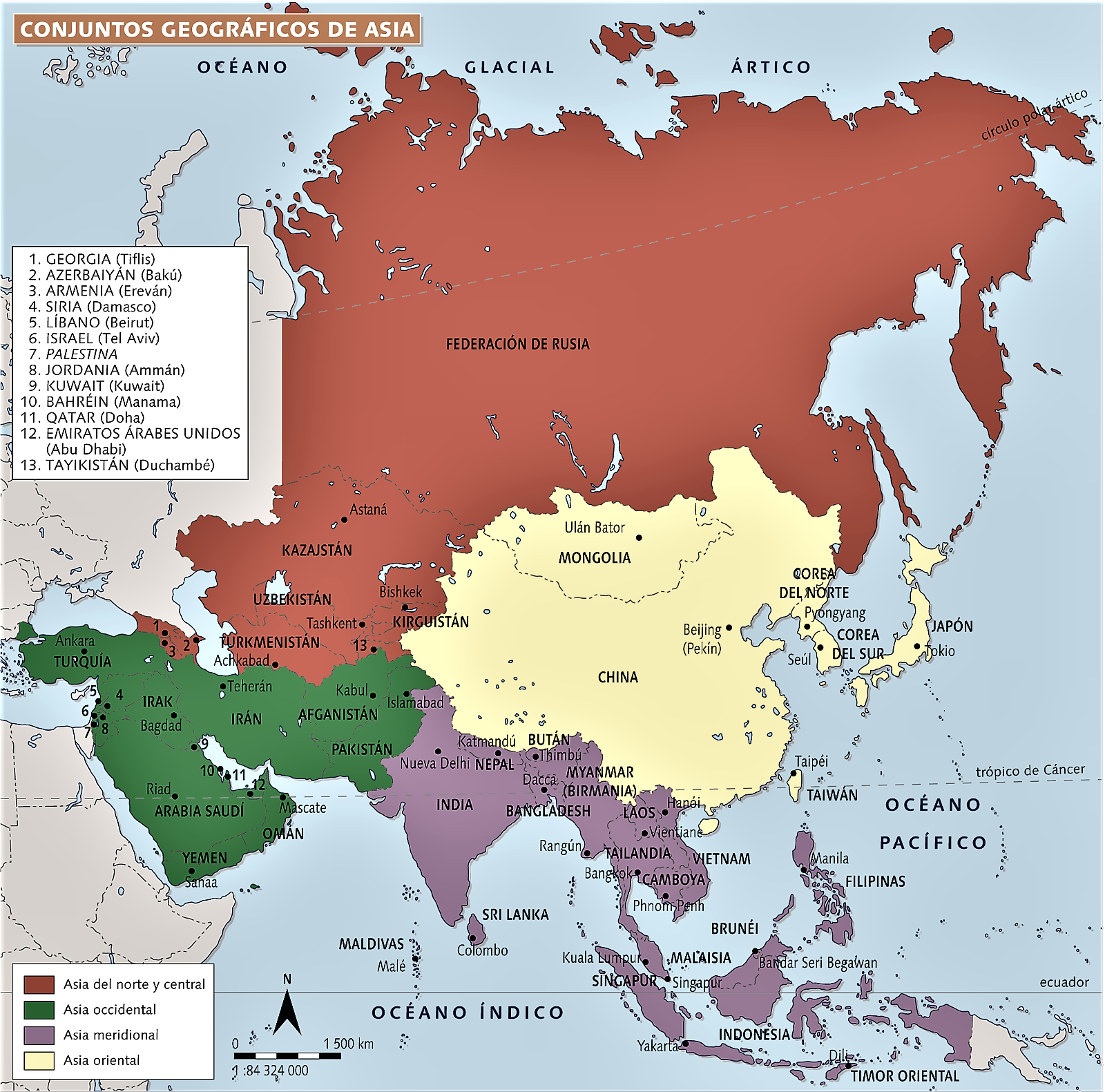 mapa politico de asia paises y capitales